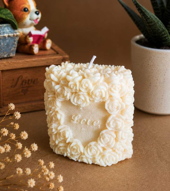 Handmade Floral Heart Candle