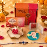 Evil Eye Rakhi with Luxury Rose Urli Candle